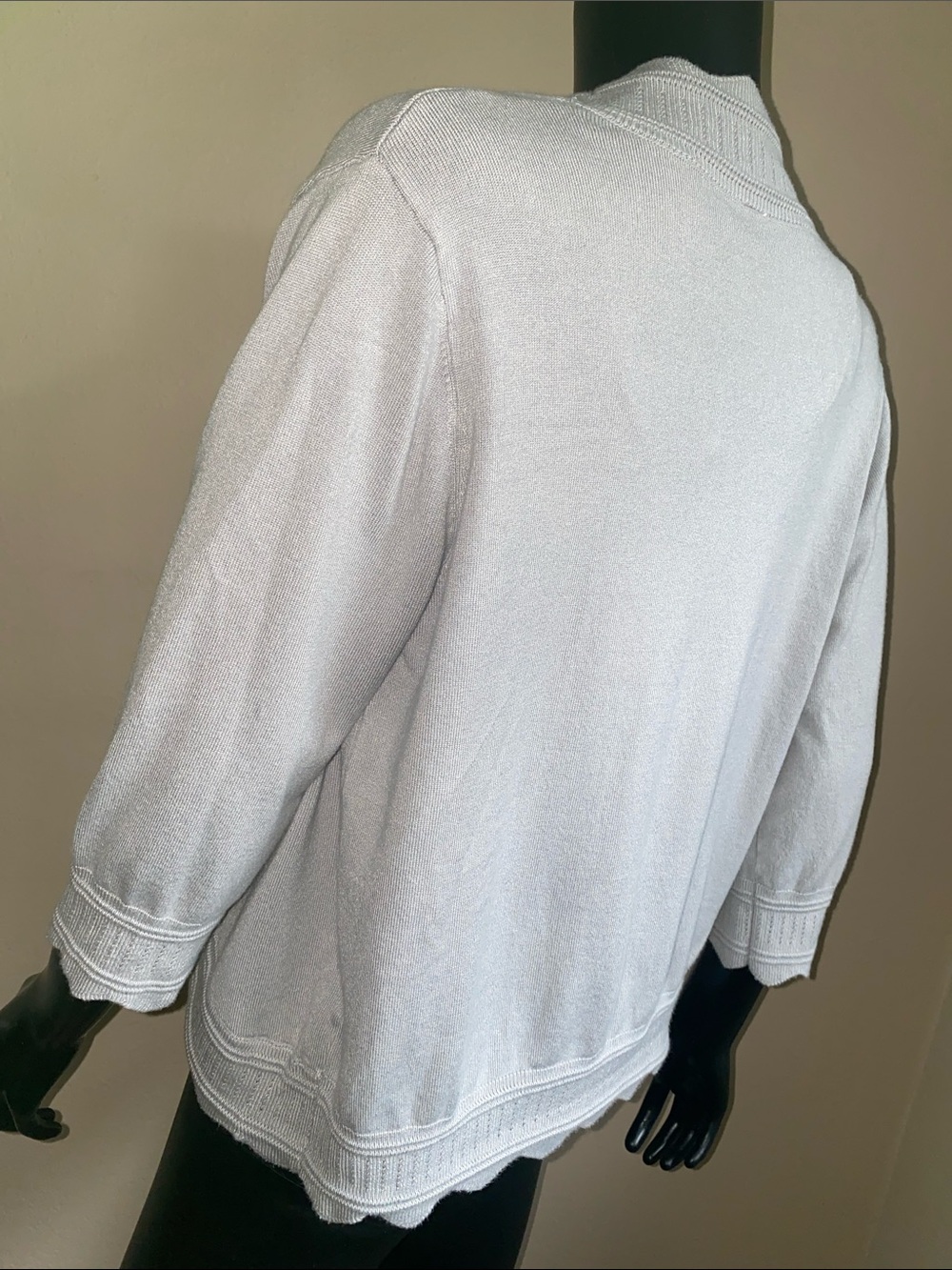 Women's Open-Front Scalloped Trim Cardigan - Light Gray - Picture 6 of 11
